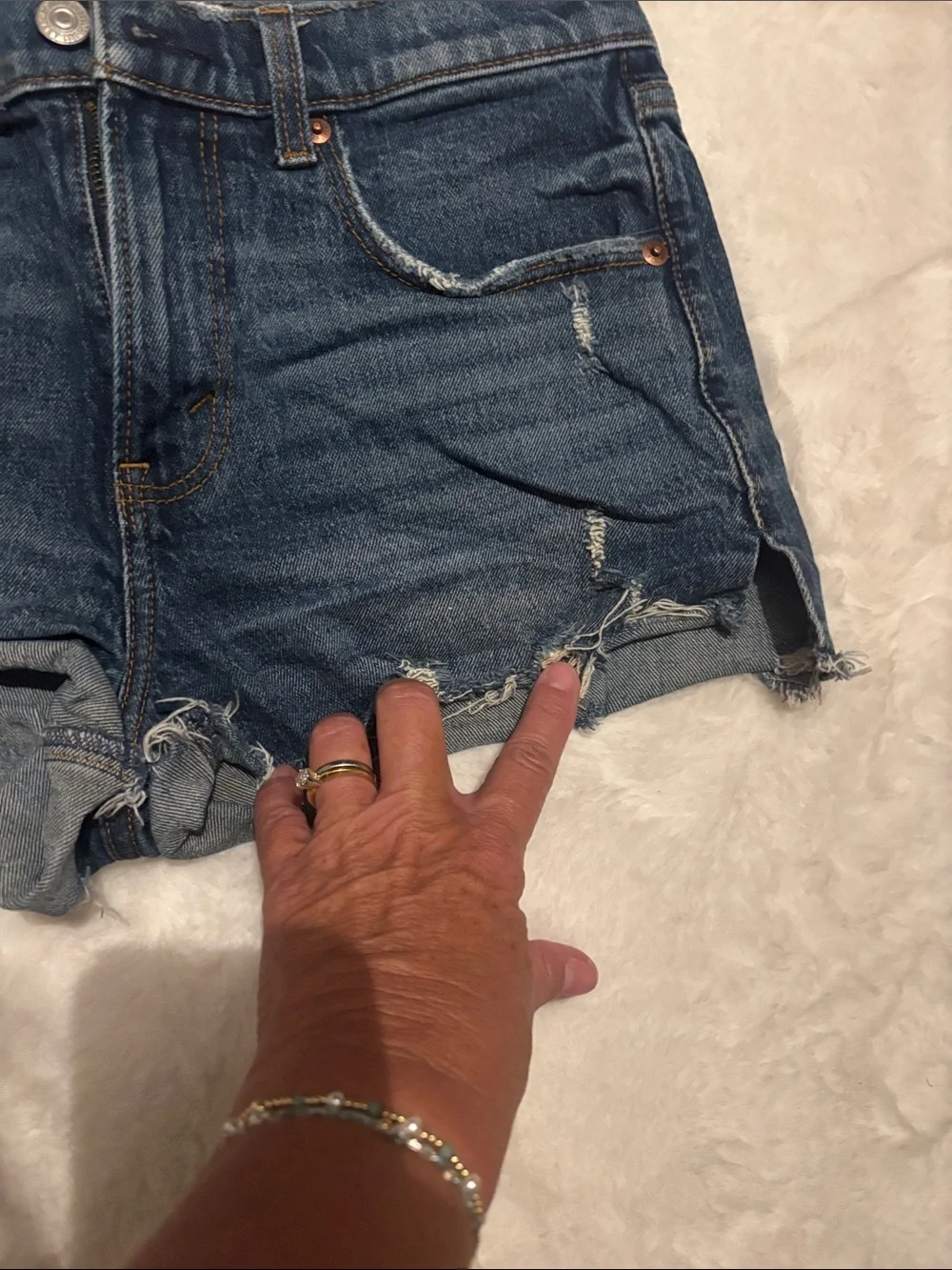 Abercrombie & Fitch Dark Blue Distressed Denim Shorts